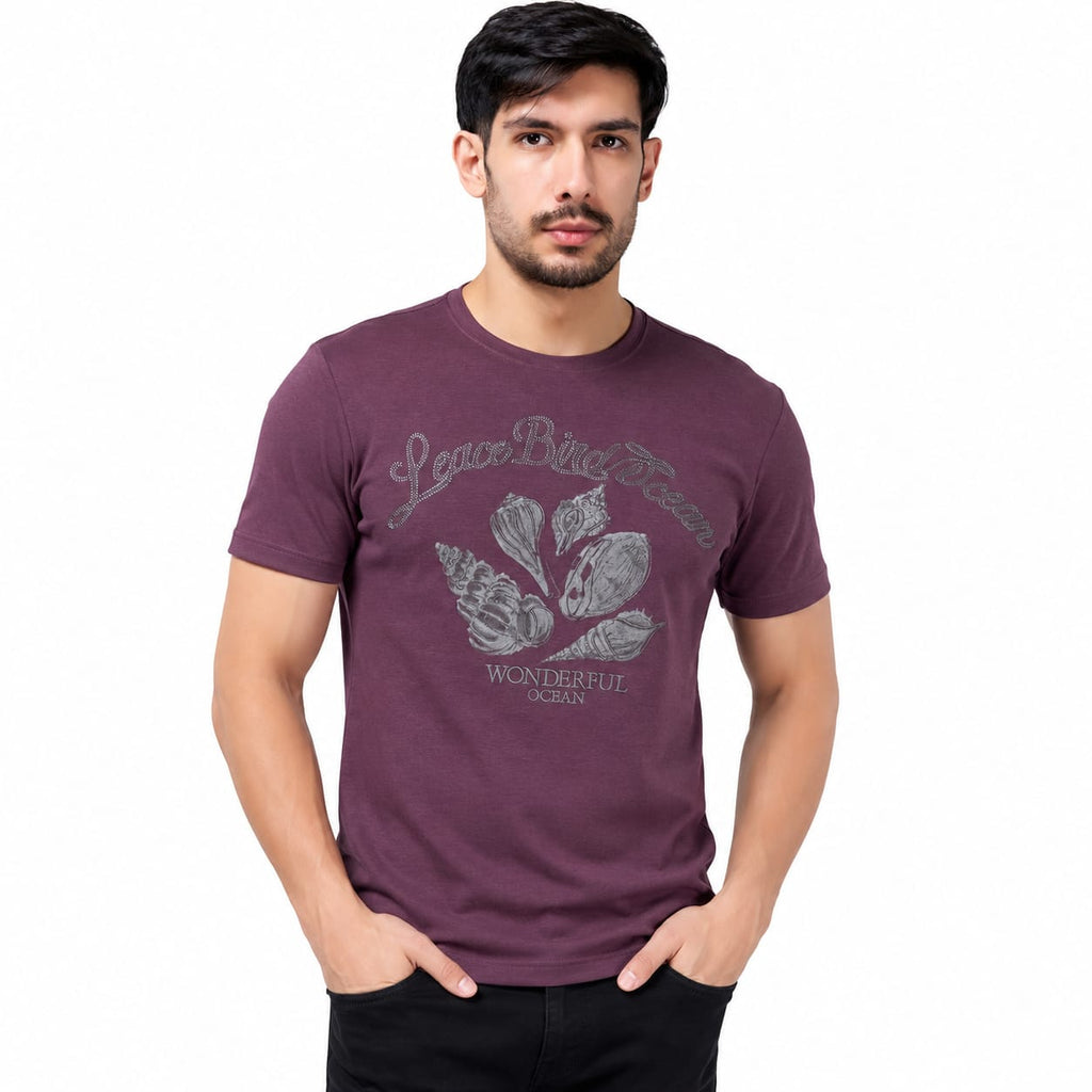 MENOLOGY Men's Round Neck Half Sleeve Graphic Printed T-Shirt | Holistic Collection | Imported Canvas Fabric | Regular Fit | Wine