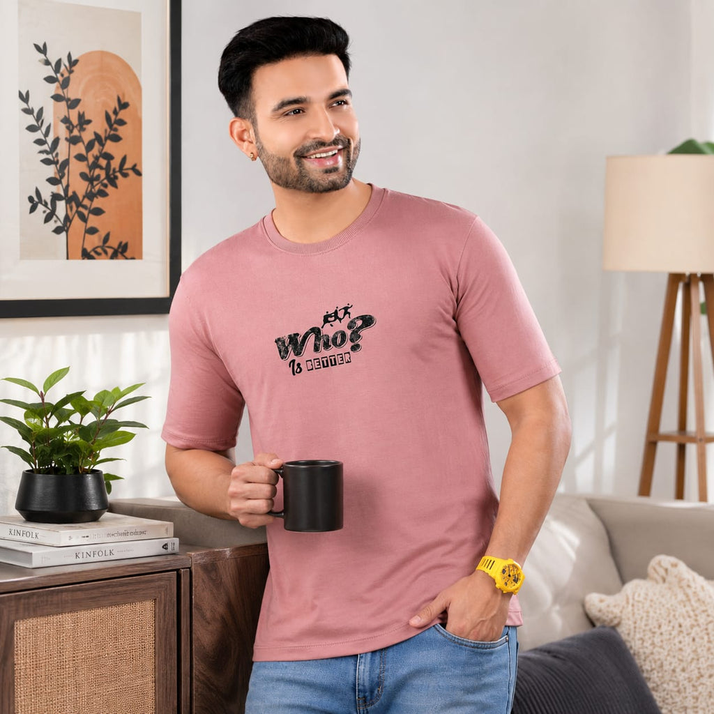 GRIEZ.MAN Men's Oversized Drop Shoulder Graphic Printed T-Shirt | Cotton Looper Fabric | Round Neck Half Sleeve | Canvas Print Style | Casual Streetwear