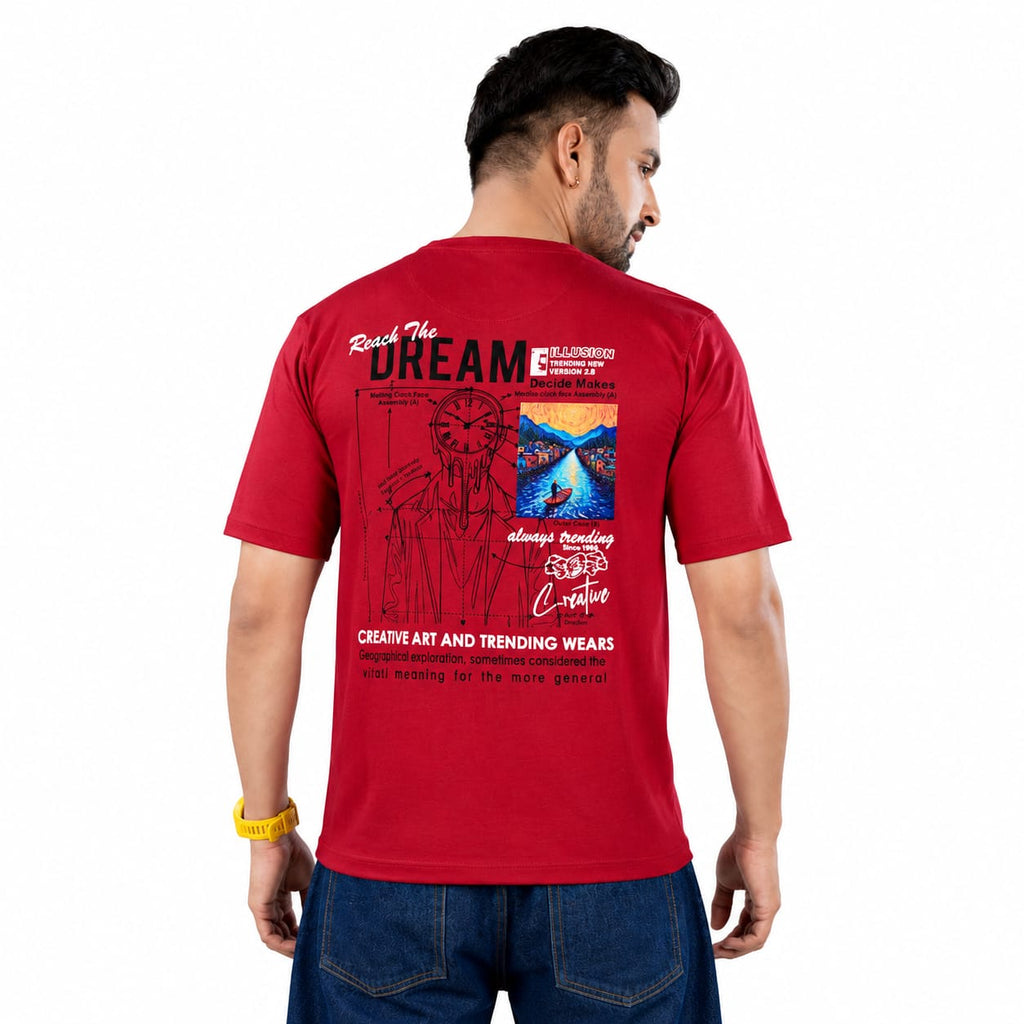 Men's Oversized Drop Shoulder Cotton Looper T-Shirt | Front & Back Canvas Print | Half Sleeve Round Neck | Casual Graphic Tee