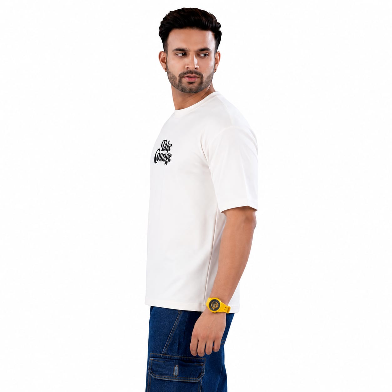 Griezman Men's Oversized Drop Shoulder T-Shirt | Cotton Looper | F&B Canvas Print | Half Sleeve Round Neck Casual Graphic Tee