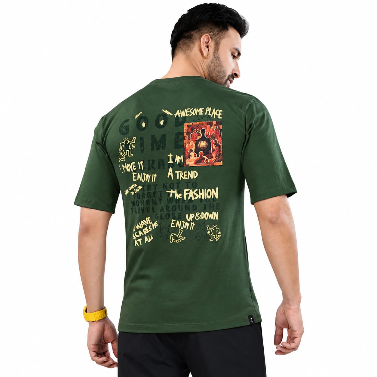 Griezman Men's Oversized Drop Shoulder T-Shirt | Cotton Looper Fabric | Graphic F&B Canvas Print | Round Neck Half Sleeve | Casual Streetwear