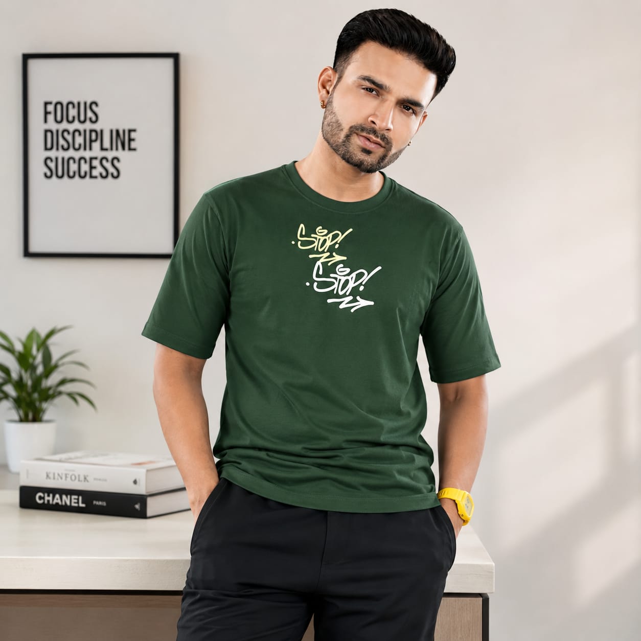 Griezman Men's Oversized Drop Shoulder T-Shirt | Cotton Looper Fabric | Graphic F&B Canvas Print | Round Neck Half Sleeve | Casual Streetwear
