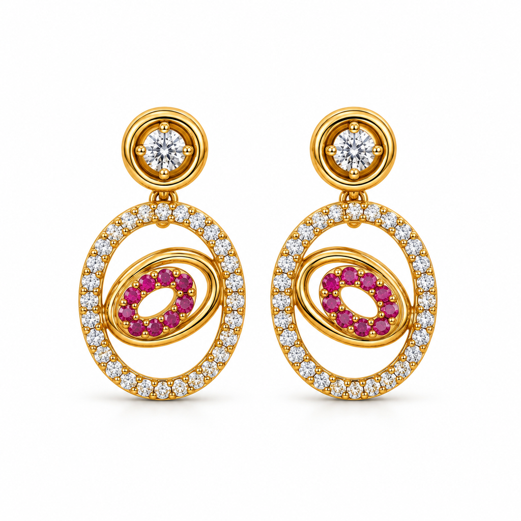 Gold-Toned White & Pink Stone-Studded Necklace and Earrings Jewellery Set for Women