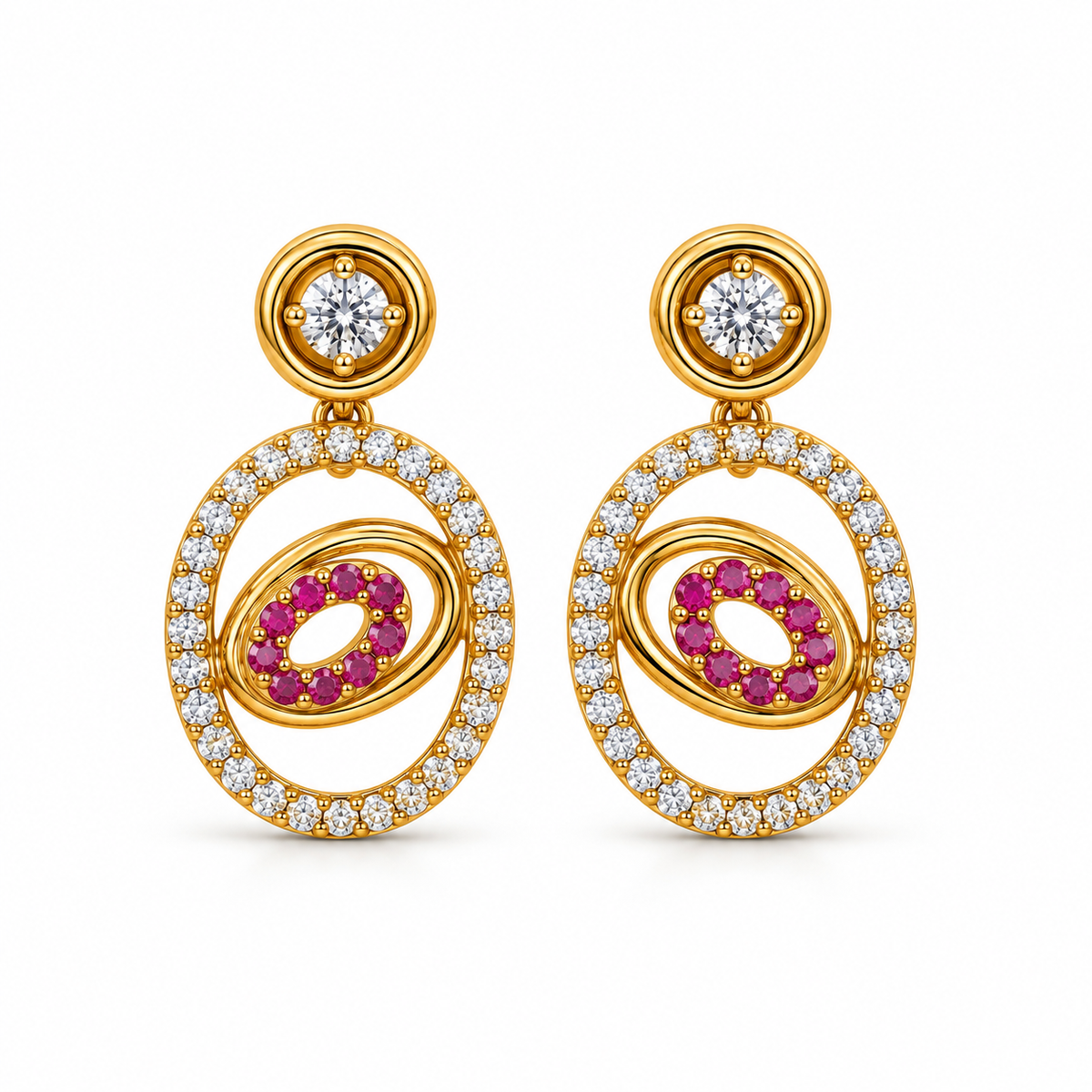 Gold-Toned White & Pink Stone-Studded Necklace and Earrings Jewellery Set for Women