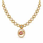 Gold-Toned White & Pink Stone-Studded Necklace and Earrings Jewellery Set for Women