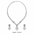 Silver-Toned AD Stone-Studded Geometric Necklace & Earrings Jewellery Set for Women