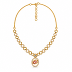 Gold-Toned White & Pink Stone-Studded Necklace and Earrings Jewellery Set for Women