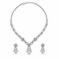 Silver-Toned AD Stone-Studded Geometric Necklace & Earrings Jewellery Set for Women