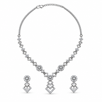 Silver-Toned AD Stone-Studded Geometric Necklace & Earrings Jewellery Set for Women