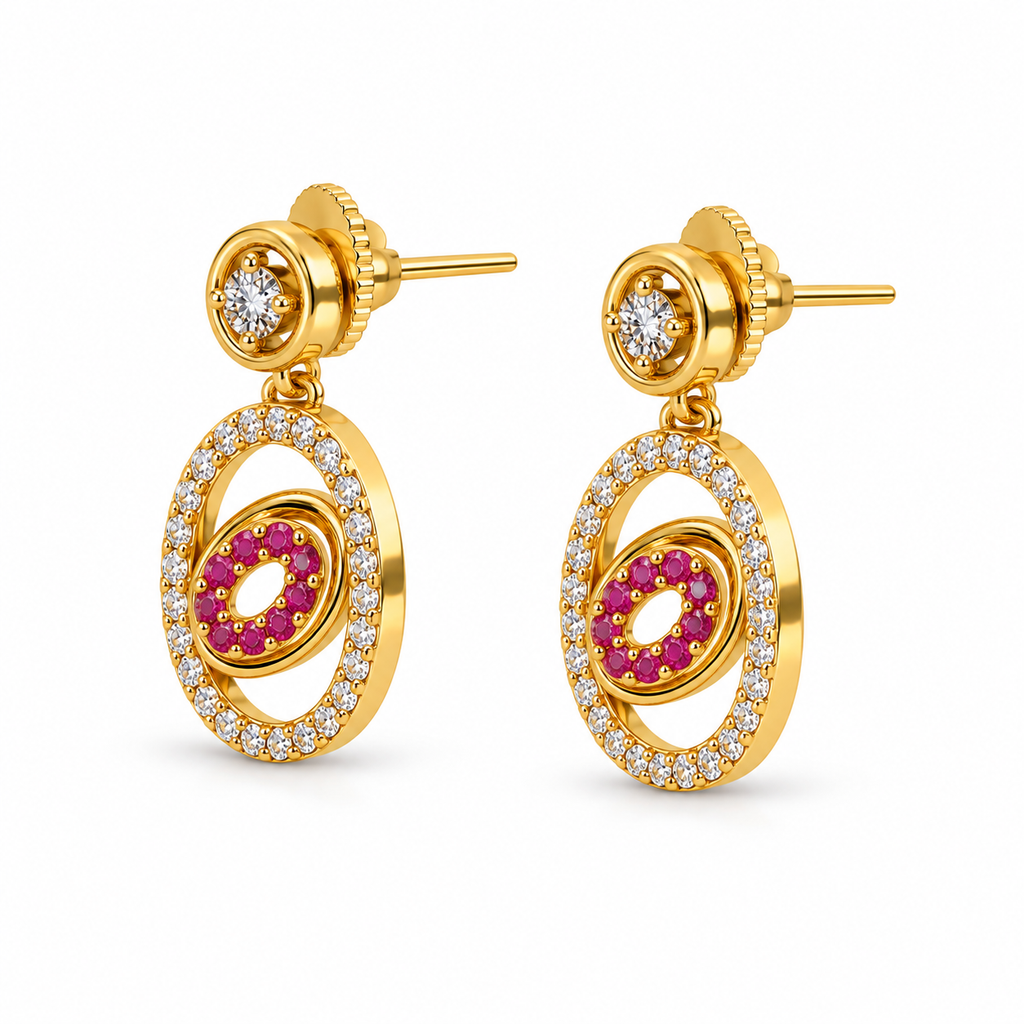 Gold-Toned White & Pink Stone-Studded Necklace and Earrings Jewellery Set for Women