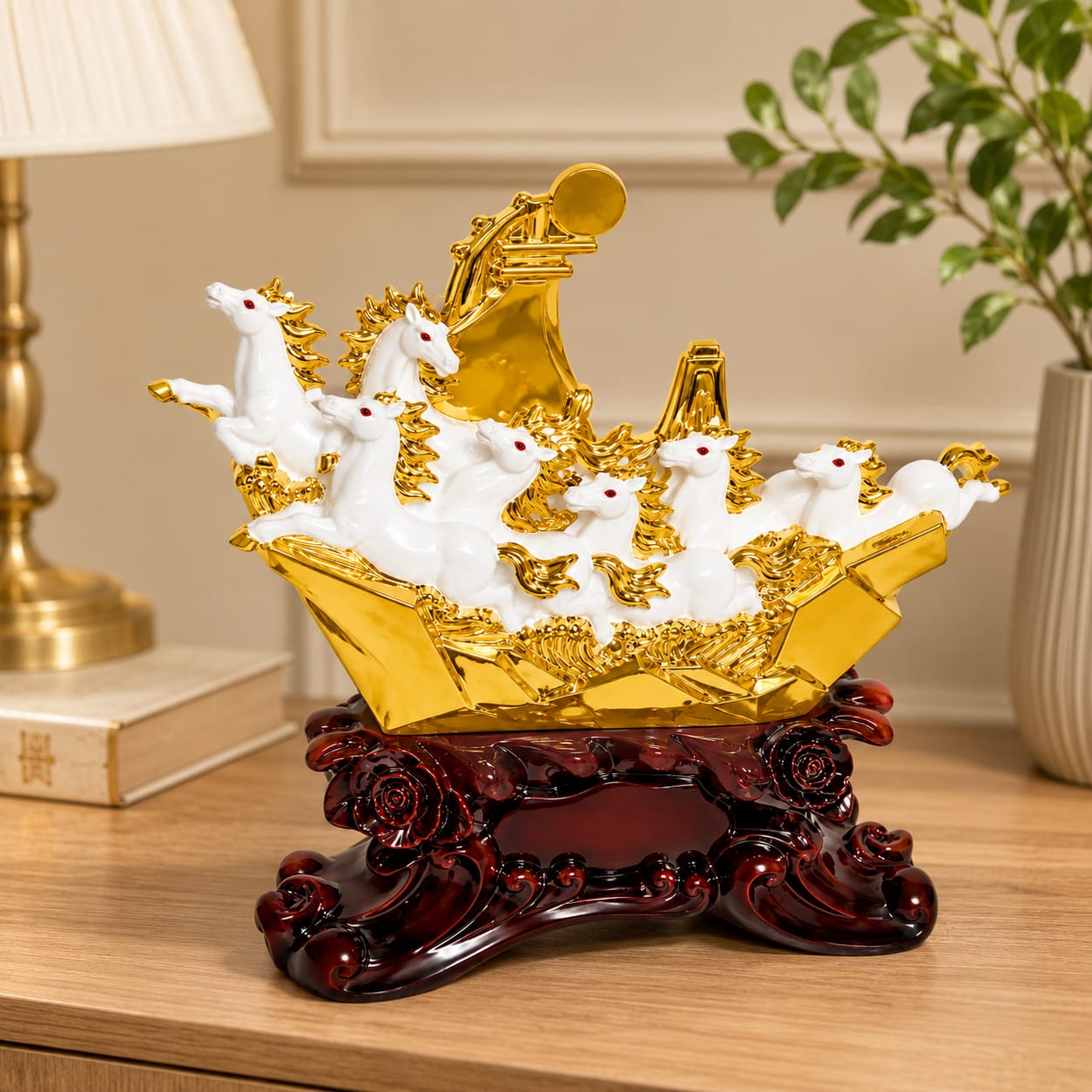 Seven Horses Jumping Gold Plated Resin Statue for Interior ...