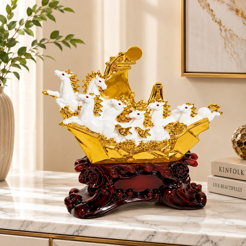 Seven Horses Jumping Gold Plated Resin Statue for Interior ...