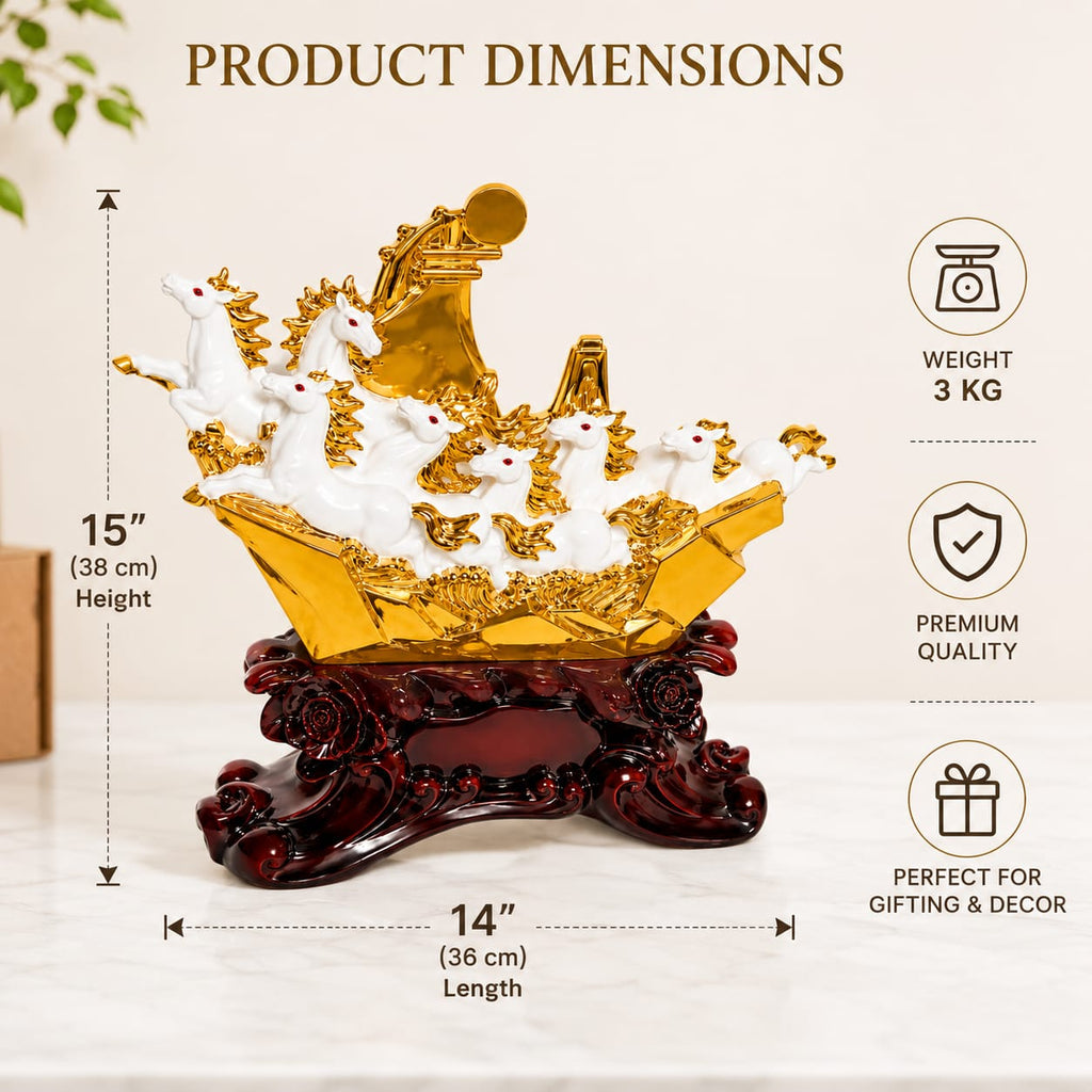 Seven Horses Jumping Gold Plated Resin Statue for Interior ...