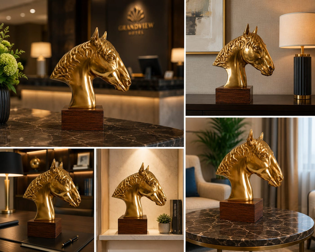 Triivvayu Majestic Horse Brass Bust Luxury Home Office Equestrian Decor