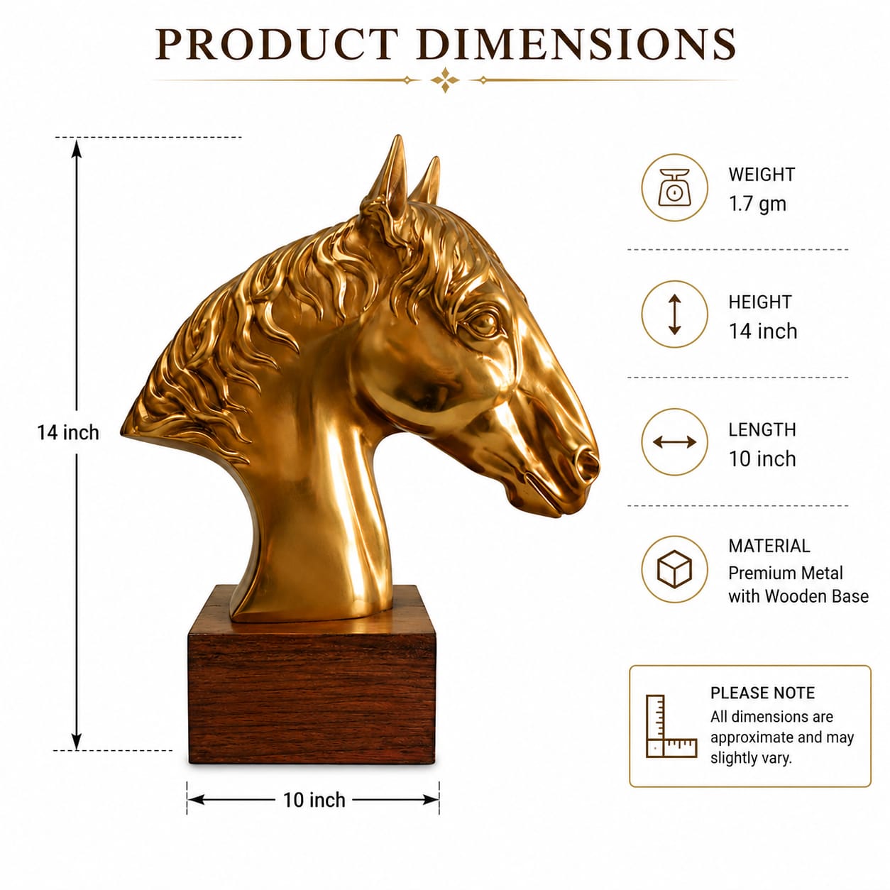 Triivvayu Majestic Horse Brass Bust Luxury Home Office Equestrian Decor