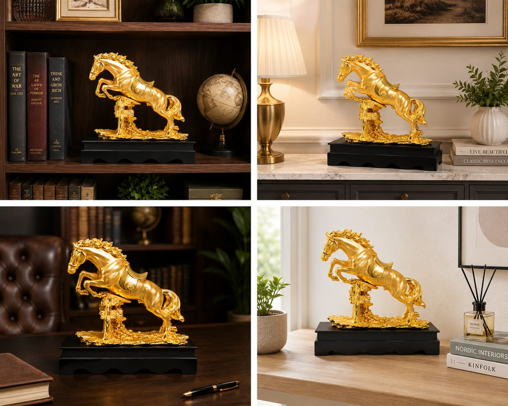 Beautifully crafted Golden Jumping Horse Showpiece