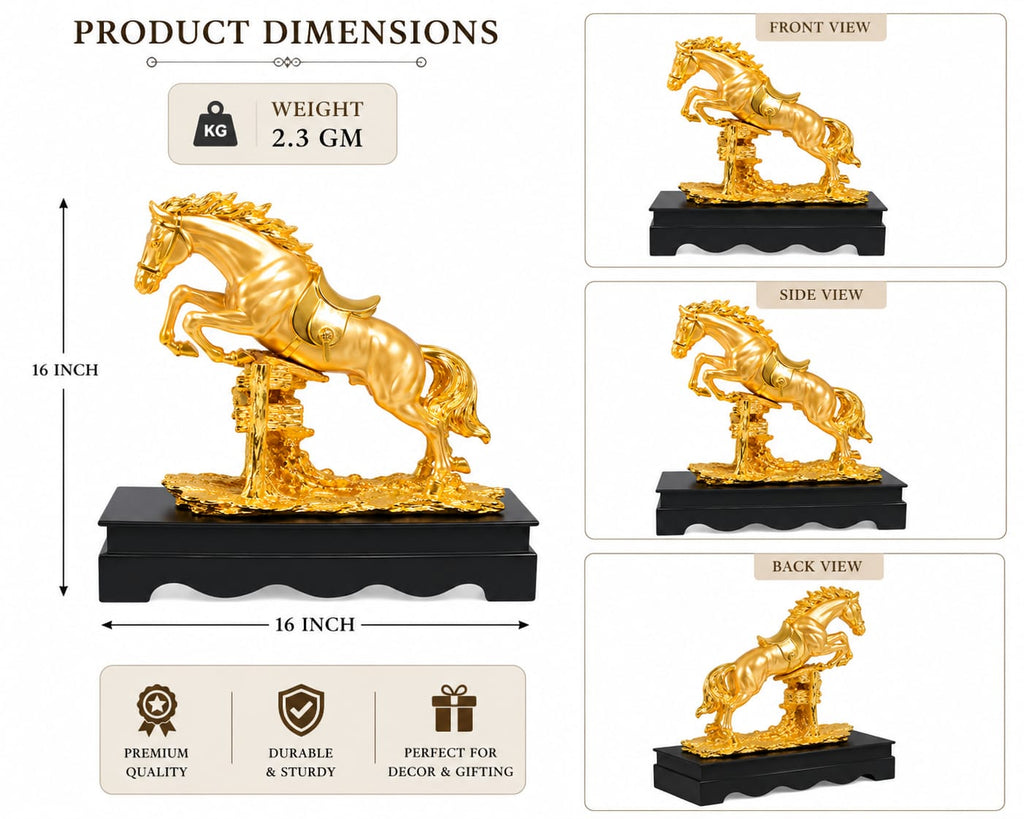 Beautifully crafted Golden Jumping Horse Showpiece
