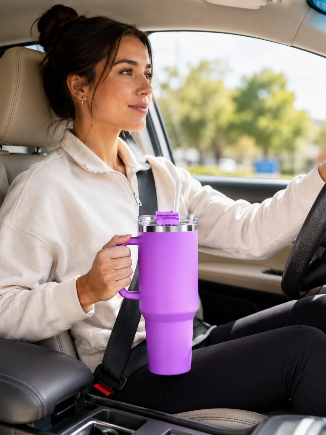 1 ltr Purple Stainless Steel Vacuum Insulated Tumbler, with Straw and Handle  ..