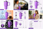 1 ltr Purple Stainless Steel Vacuum Insulated Tumbler, with Straw and Handle  ..