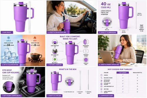 1 ltr Purple Stainless Steel Vacuum Insulated Tumbler, with Straw and Handle  ..