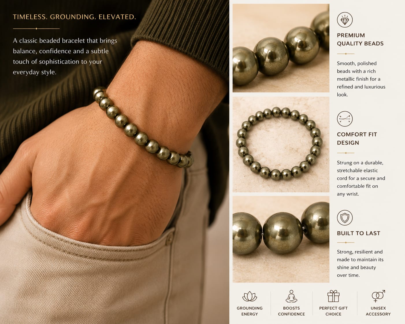 Pyrite Stone Healing Bracelet - 8MM - AEORA ROCKS INDIA ...