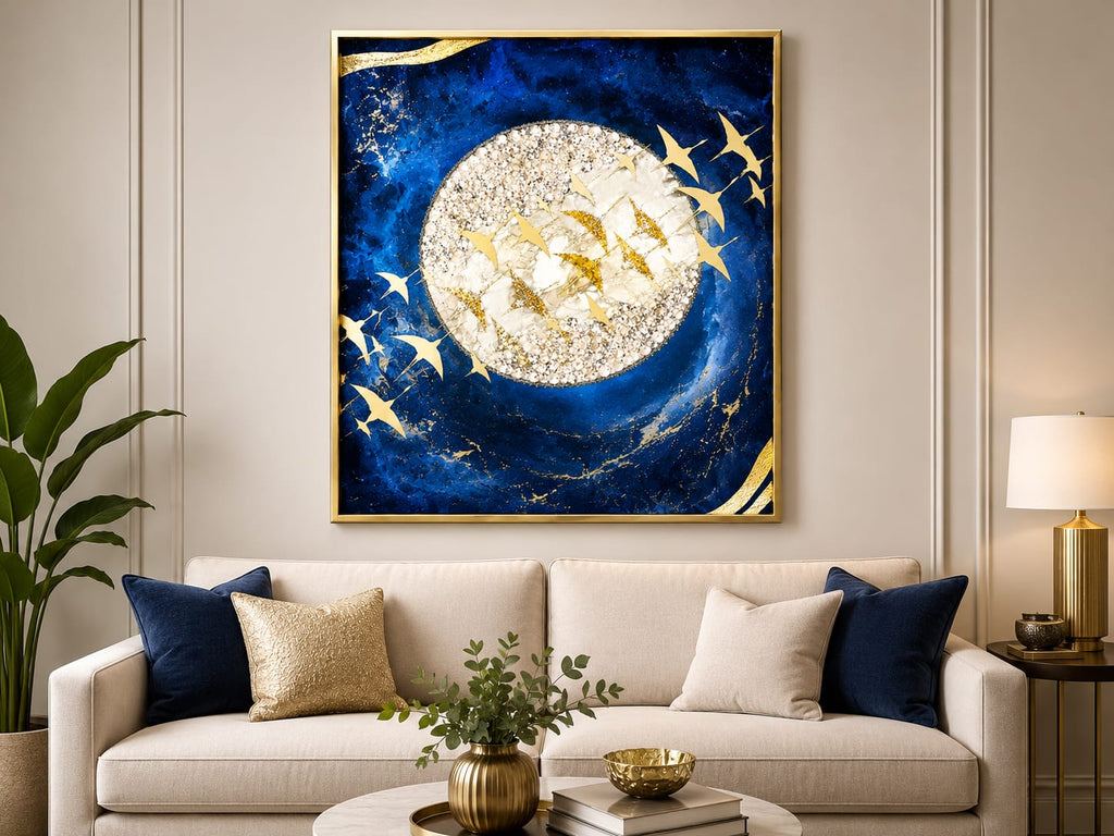 Wall Art Print Night Sky Golden Moon and Bird Européen ...