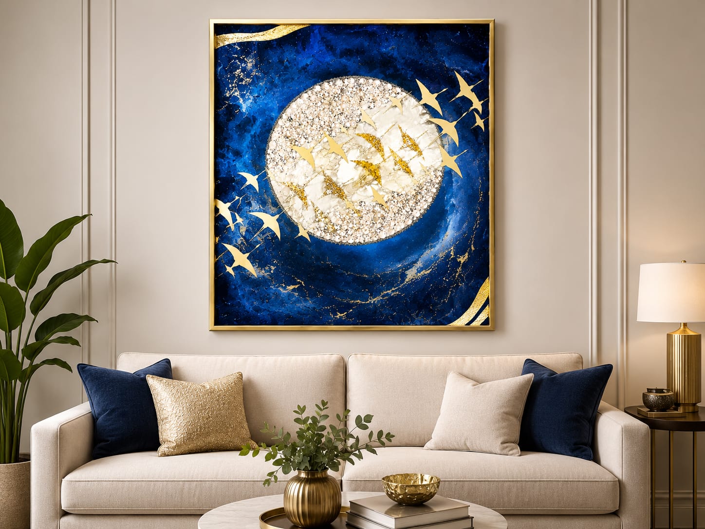 Wall Art Print Night Sky Golden Moon and Bird Européen ...