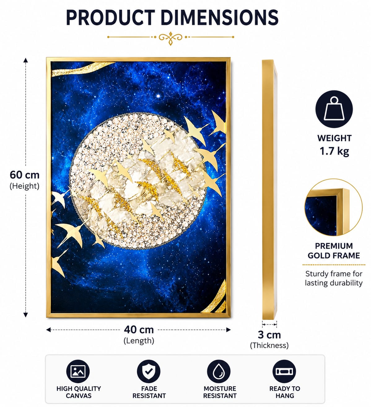 Wall Art Print Night Sky Golden Moon and Bird Européen ...