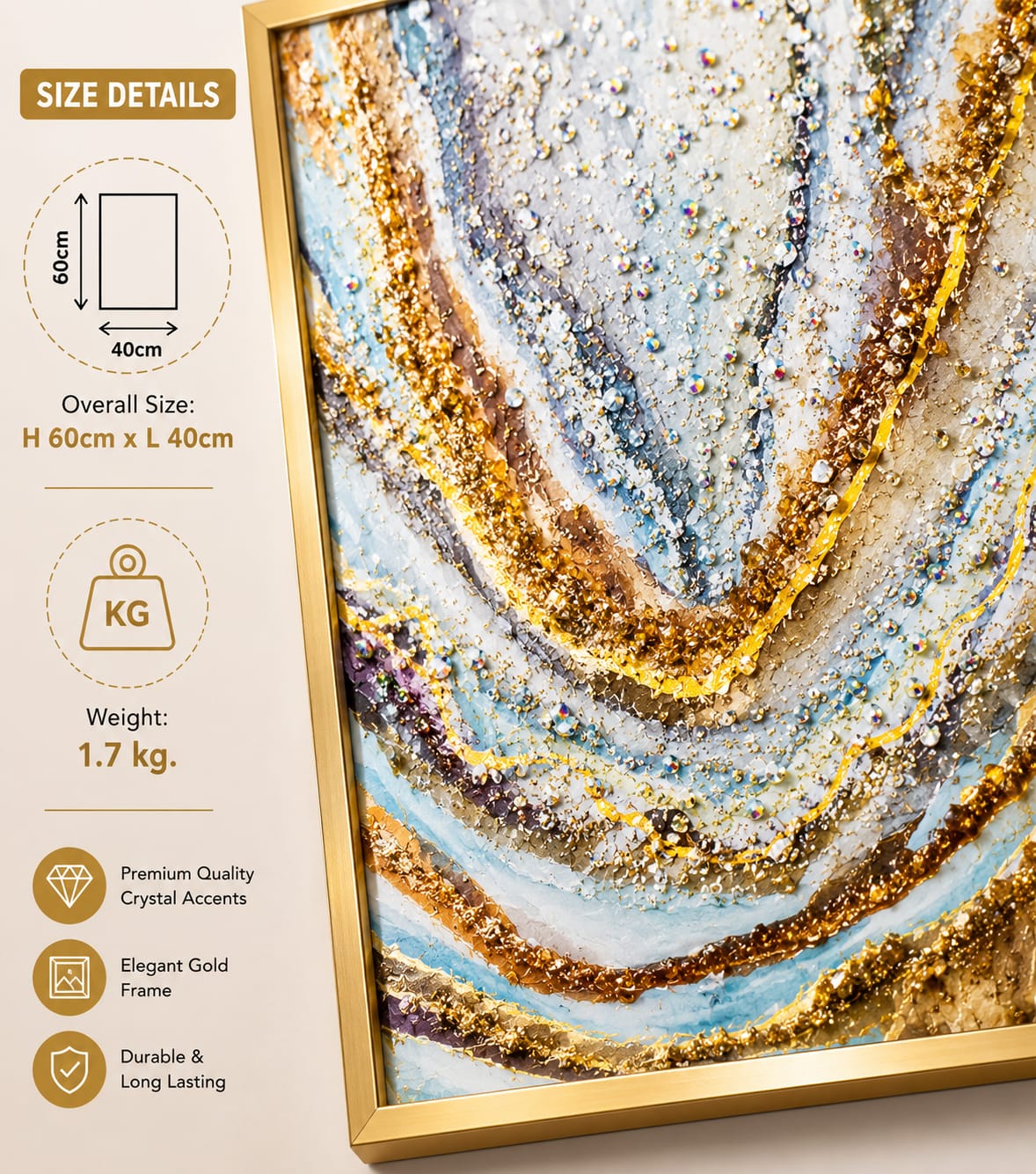 Large Blue Gold Resin Geode Wall Art – Blue, Grey ...