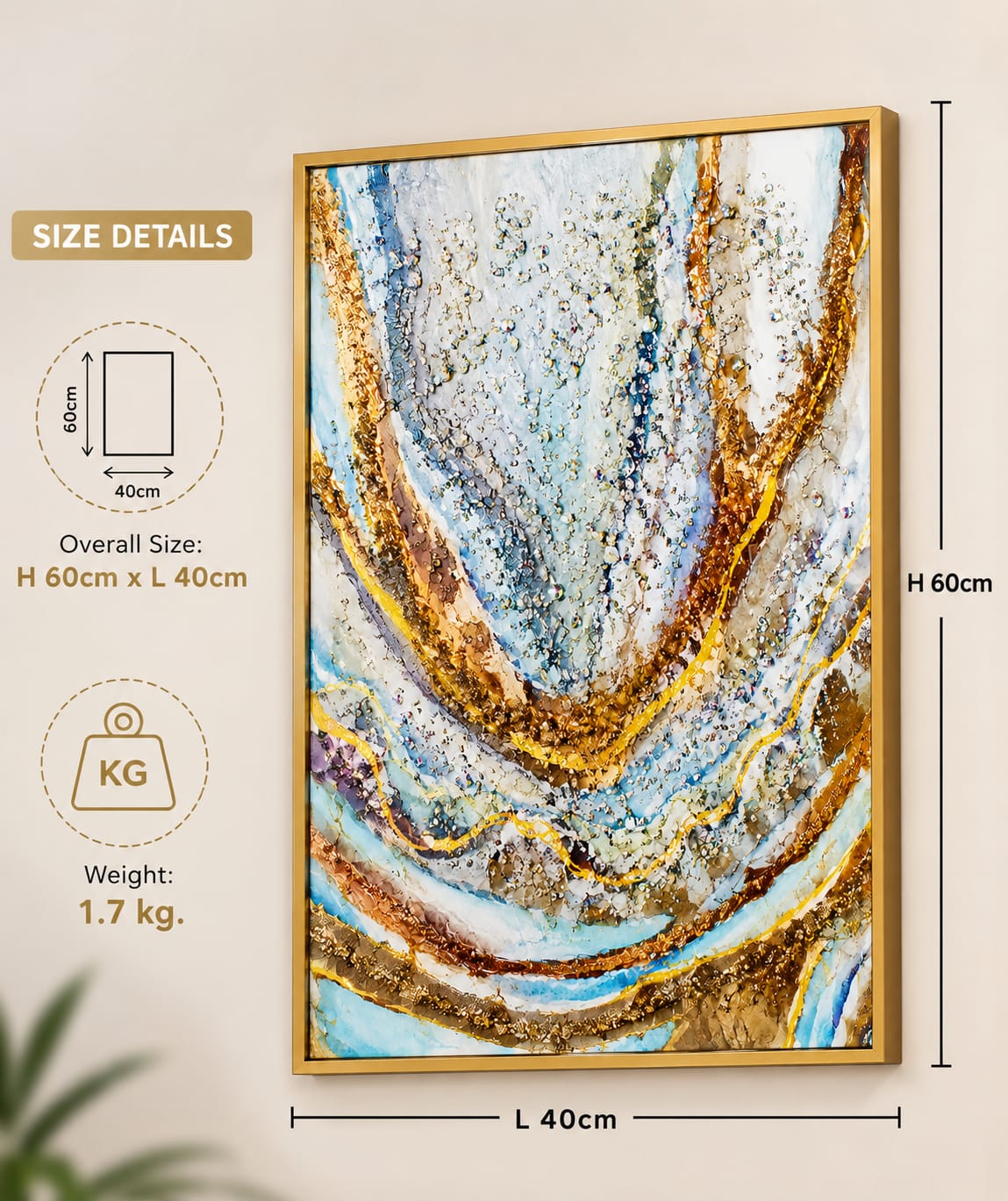 Large Blue Gold Resin Geode Wall Art – Blue, Grey ...