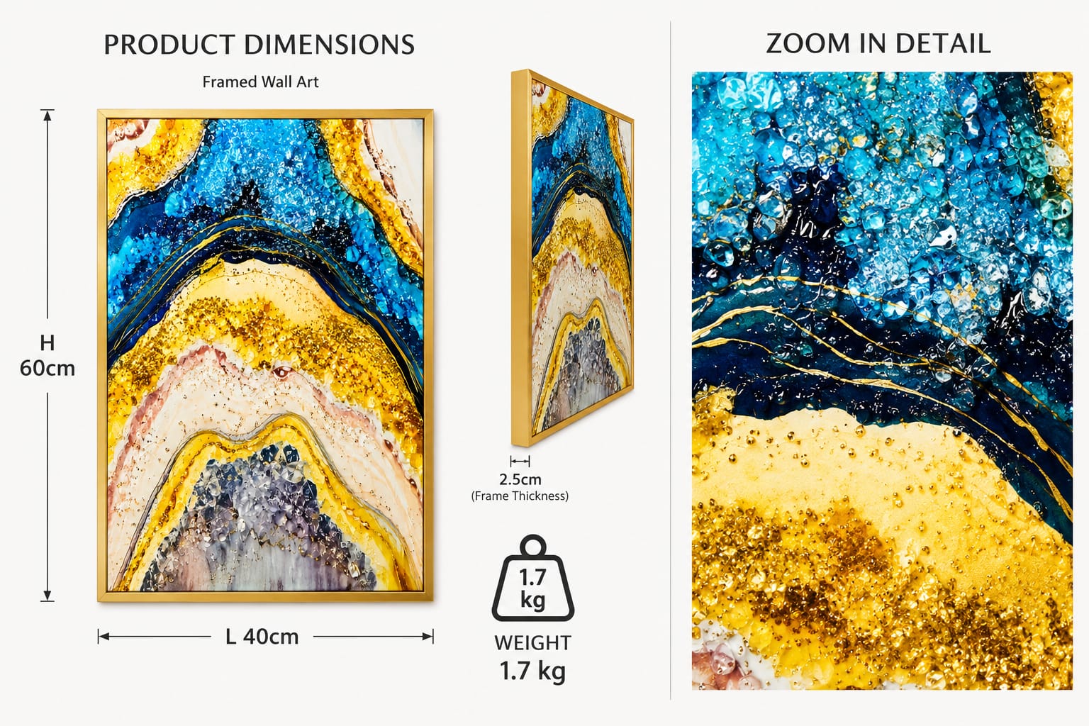 Buy Gold and Blue Marble Fluid Art Vinyl Wallpaper - Large ...