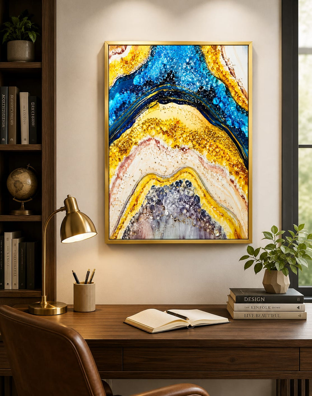 Buy Gold and Blue Marble Fluid Art Vinyl Wallpaper - Large ...