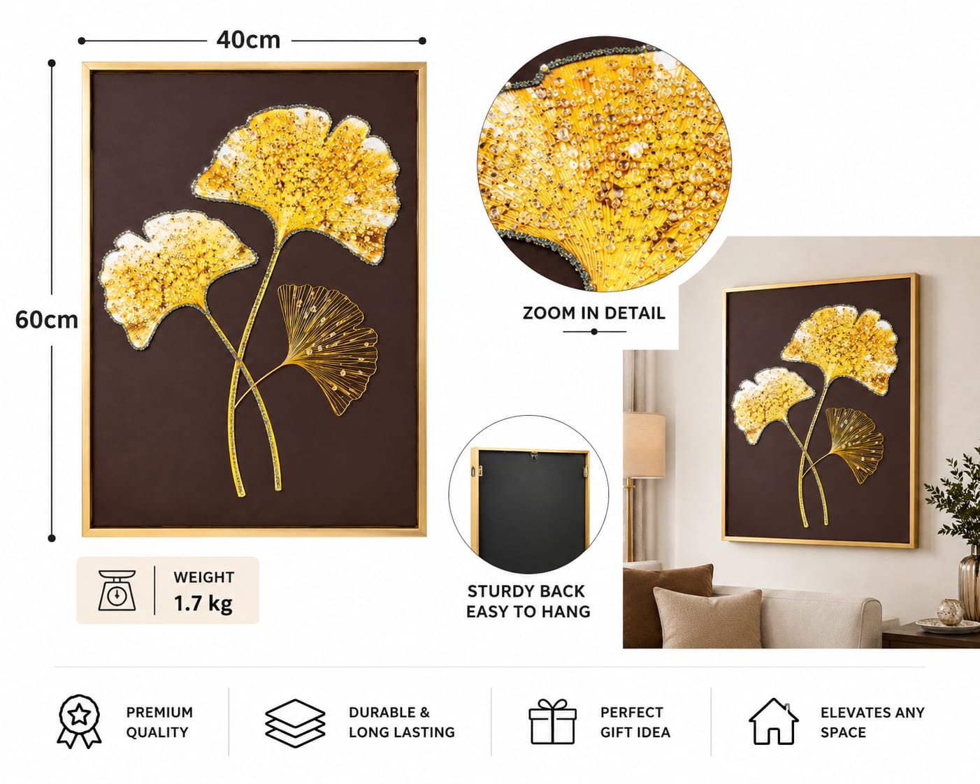 Golden Gingko Leaves Framed Canvas Painting For Home D̩cor
