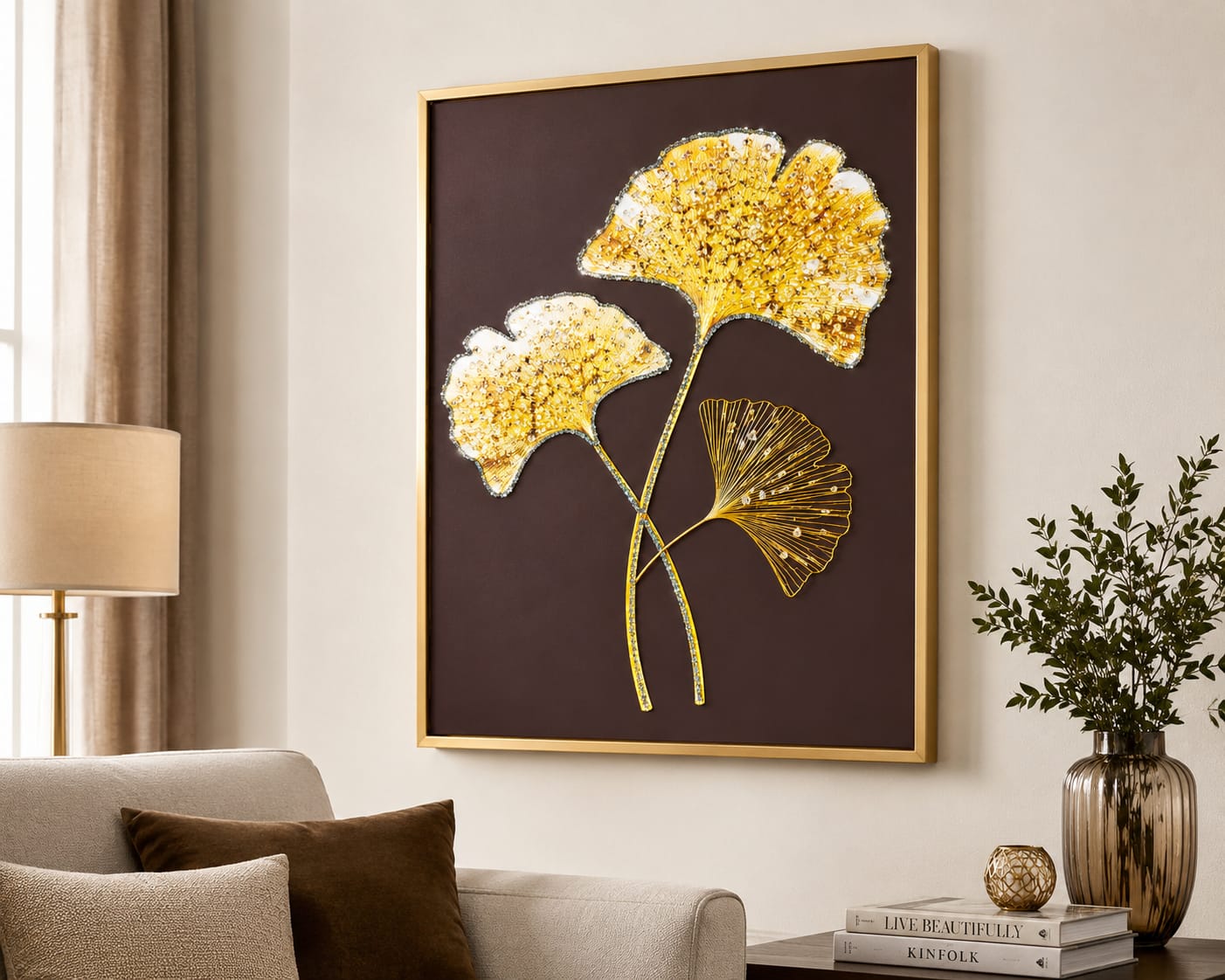 Golden Gingko Leaves Framed Canvas Painting For Home D̩cor