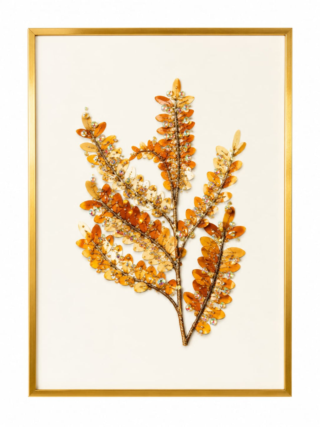 This is a 3D Baltic Amber wall art piece featuring a textured botanical design framed in gold.