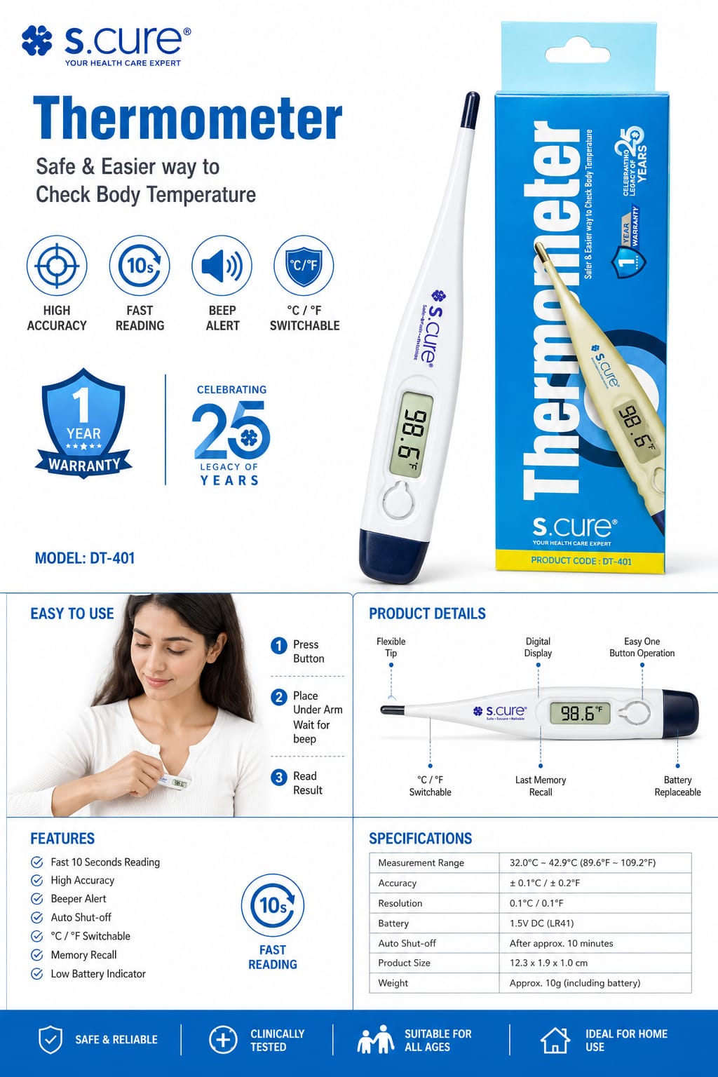 AccuSure 32 MT-32 Waterproof Digital Thermometer for Kids ...