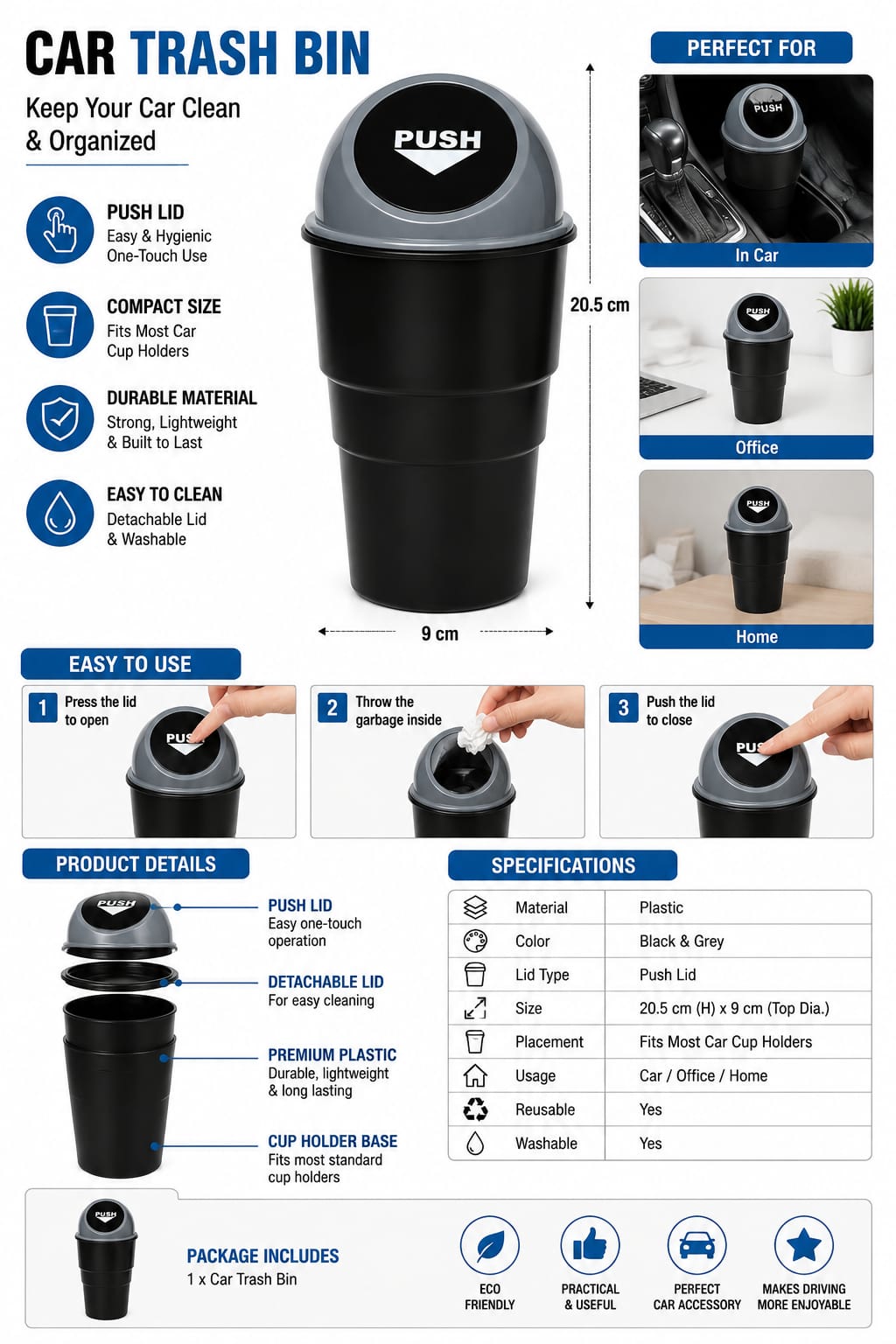 MOTOZOOP Car Dustbin Garbage Can Car Trash Bin