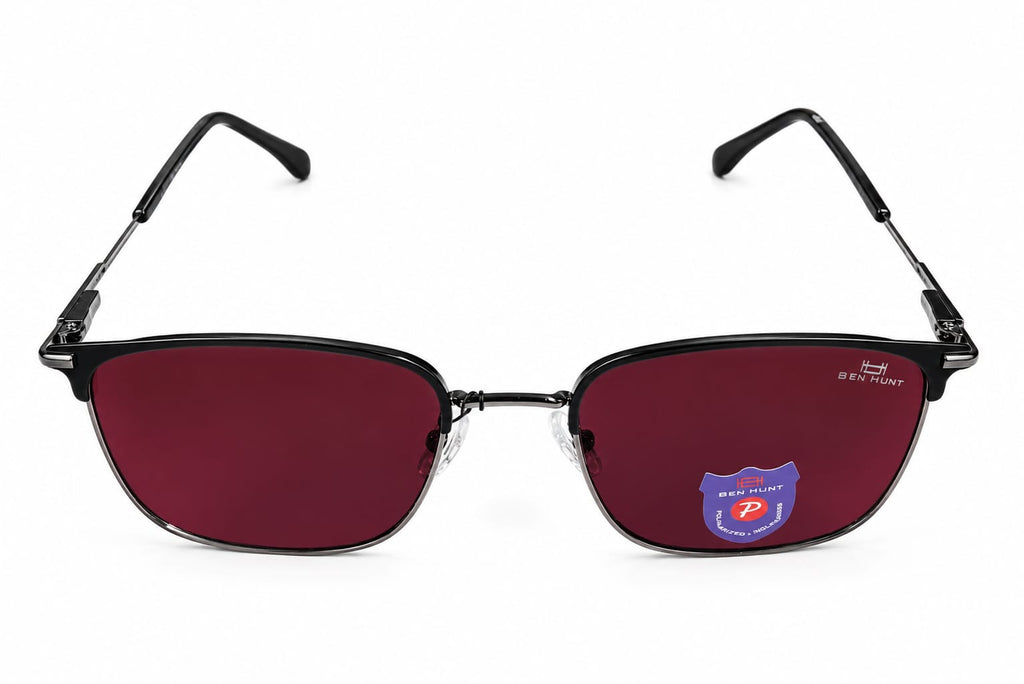 Ben Hunt Polarized S for Men & Women Sunglasses| 100% UV400 Protection Anti Glare Sunglasses | Semi-Rimless Browline | Premium Stylish Spectacles | Gradient Lens | Medium