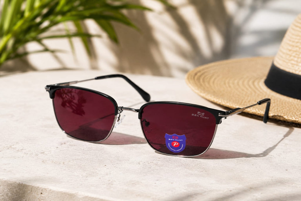 Ben Hunt Polarized S for Men & Women Sunglasses| 100% UV400 Protection Anti Glare Sunglasses | Semi-Rimless Browline | Premium Stylish Spectacles | Gradient Lens | Medium