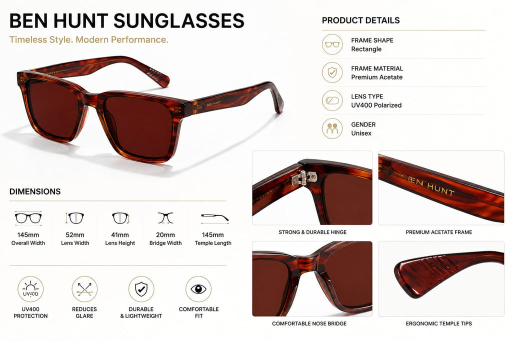Ben Hunt UV Protection & Gradient Square Sunglasses for Men & Women