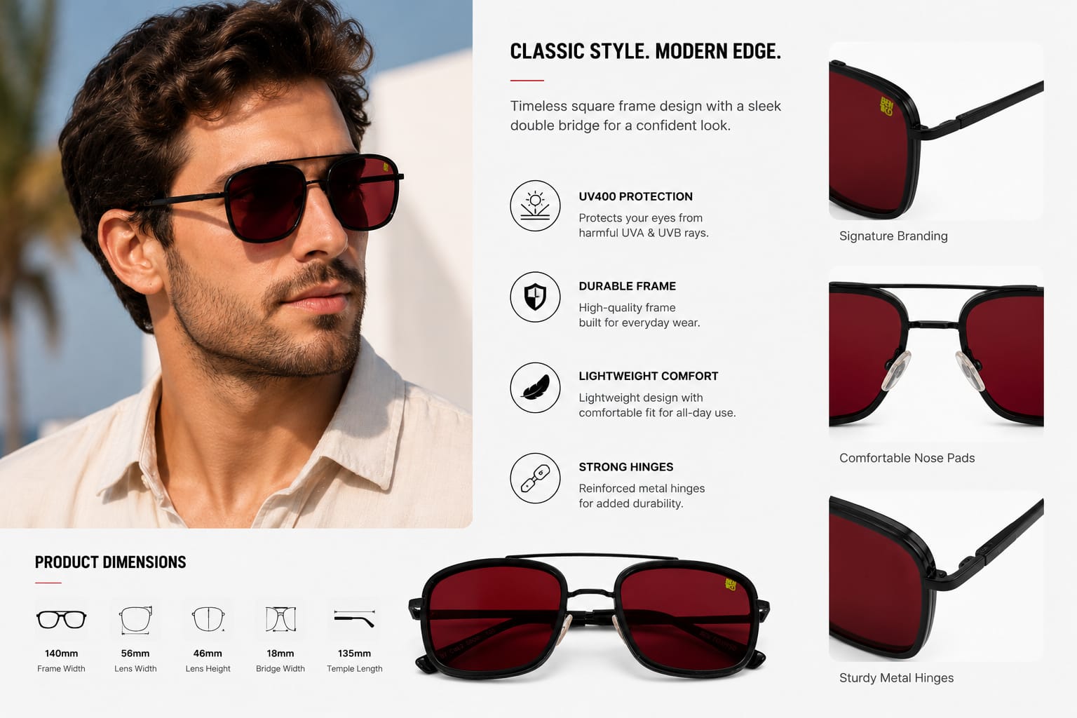Premium Square Sunglasses for Men &amp; Women