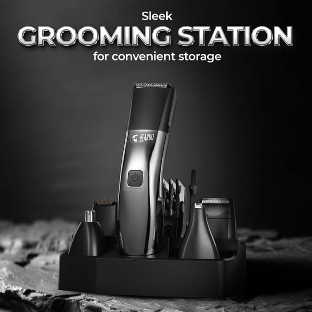 BEARDO Chrome Beast Grooming Kit Multipurpose, Full Body Groomer Trimmer 90 min  Runtime 40 Length Settings (Black, Silver)