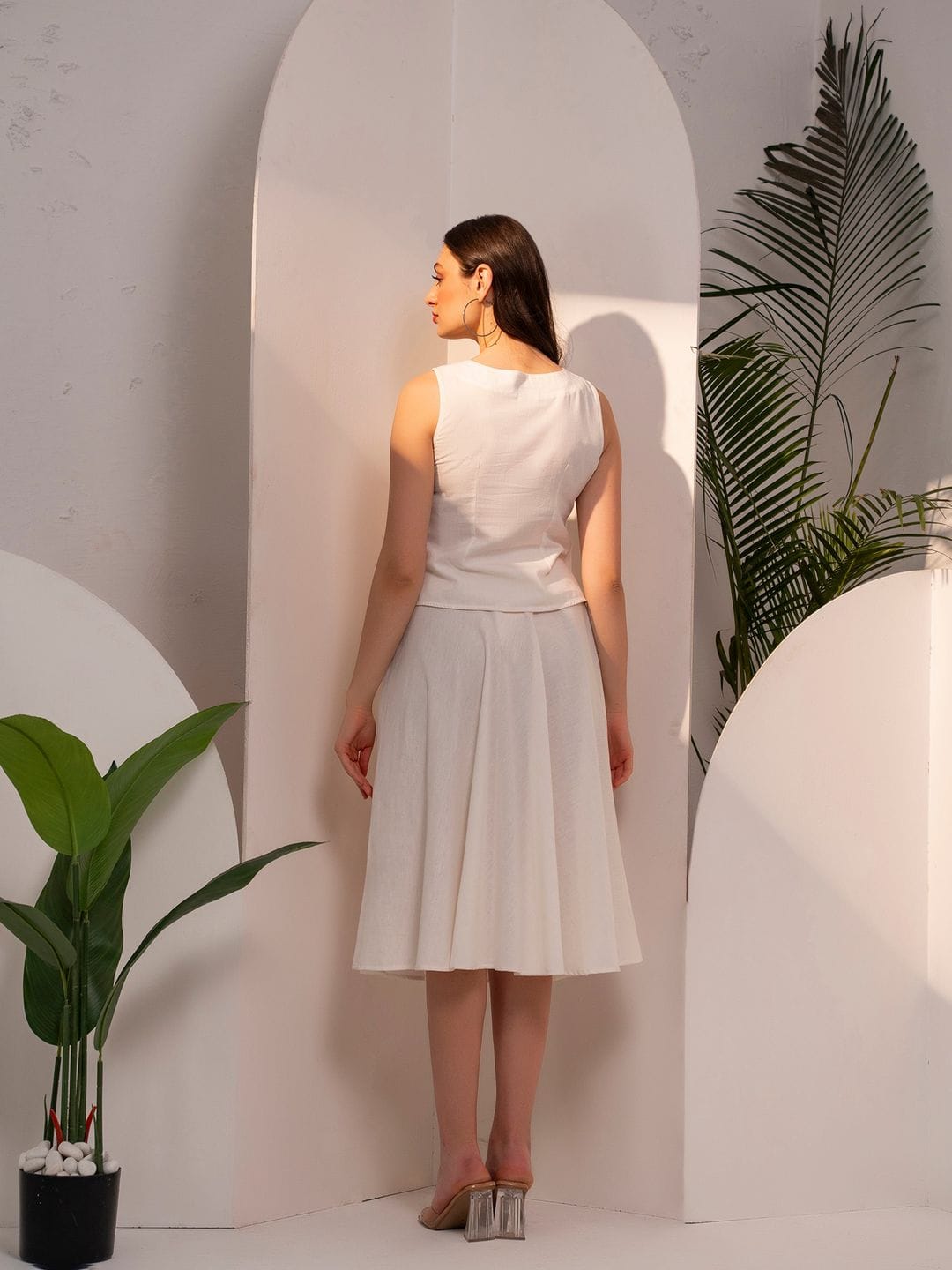 off white cotton sleeveless top with skirt
