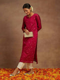 pink straight fit embroidered kurta