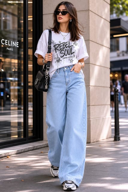 baggy fit high rise light blue jeans