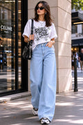baggy fit high rise light blue jeans