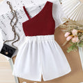 girl's maroon applique top with shorts sets