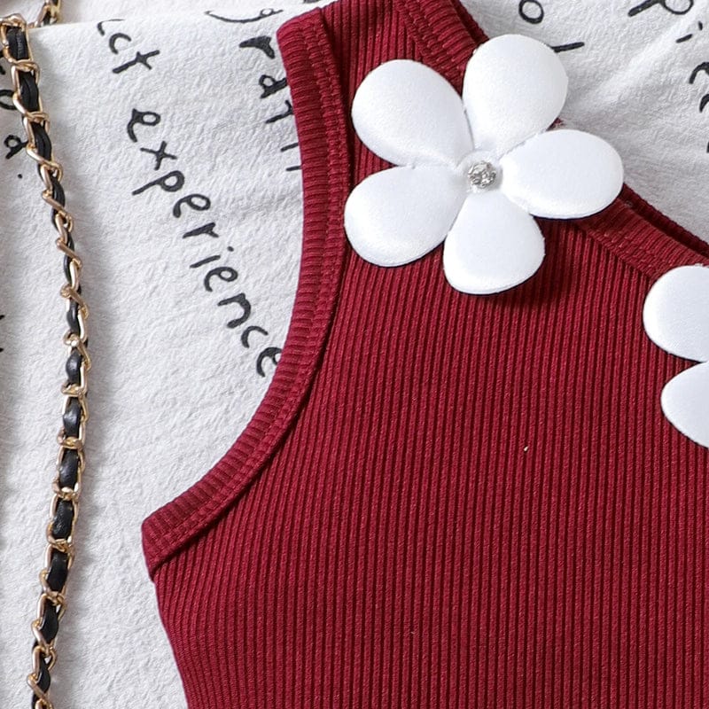 girl's maroon applique top with shorts sets