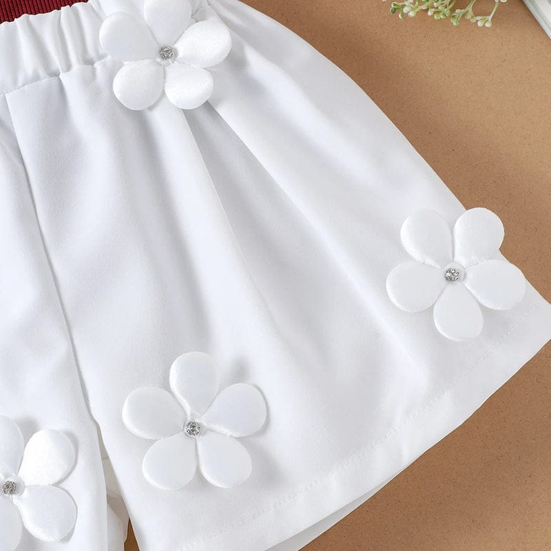 girl's maroon applique top with shorts sets