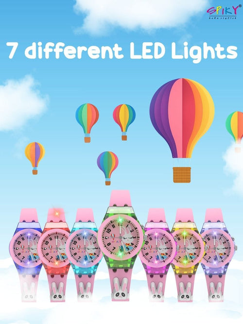 3D Cartoon Kids Analog Watch with 7 Multicolor LED Glowing Lights Pink Watch for Girls